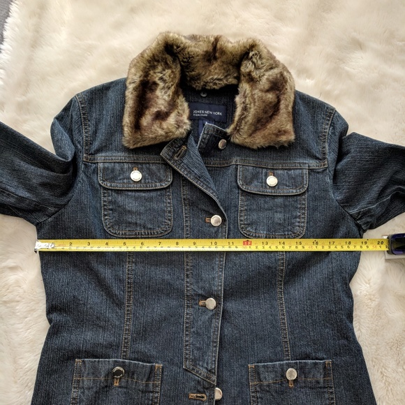 JONES New York Signature Denim Jacket Blazer Detachable Faux Fur Collar Size SM - Picture 6 of 8